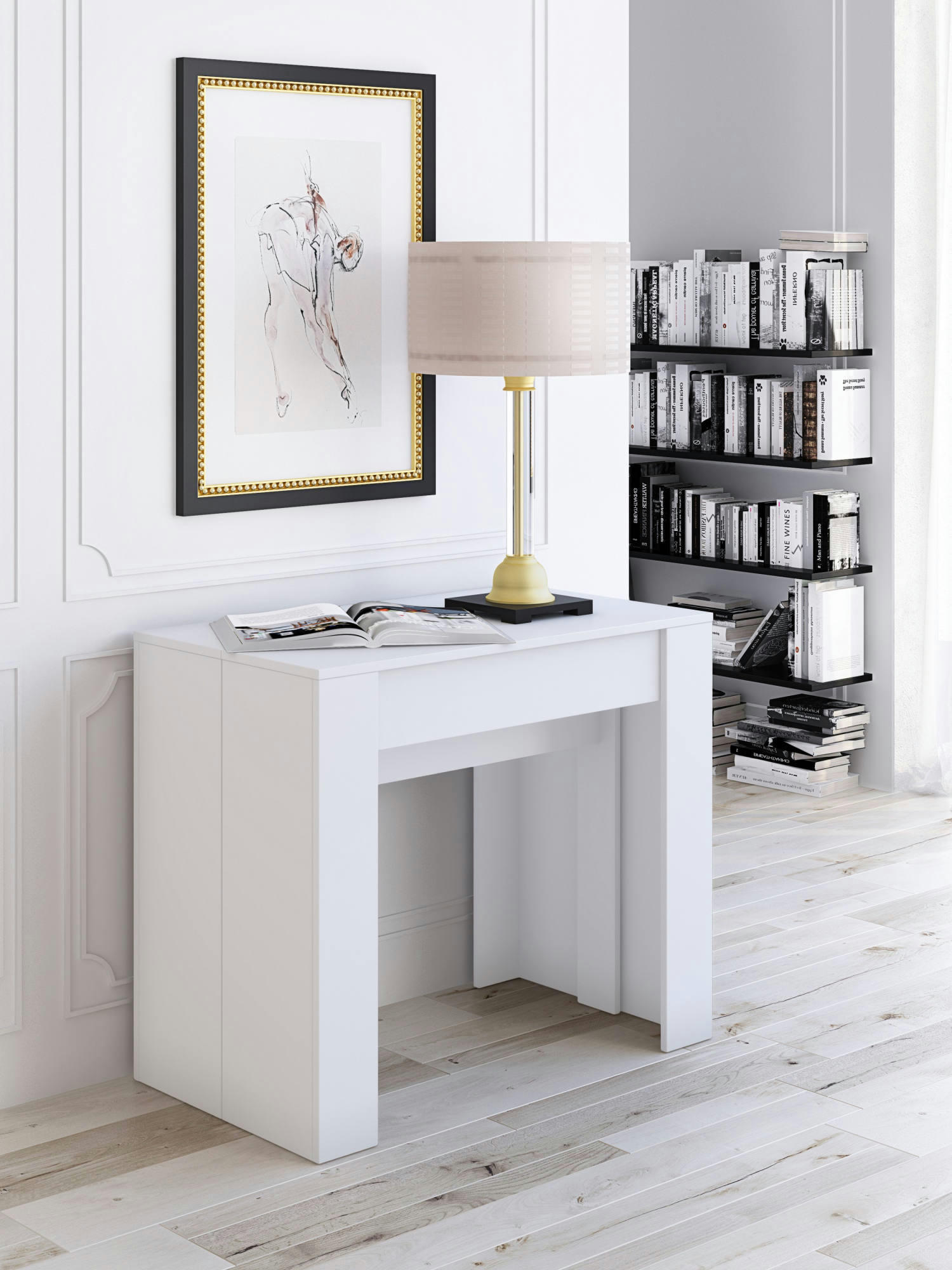 - Console table à manger extensible moderne effet bois blanc
