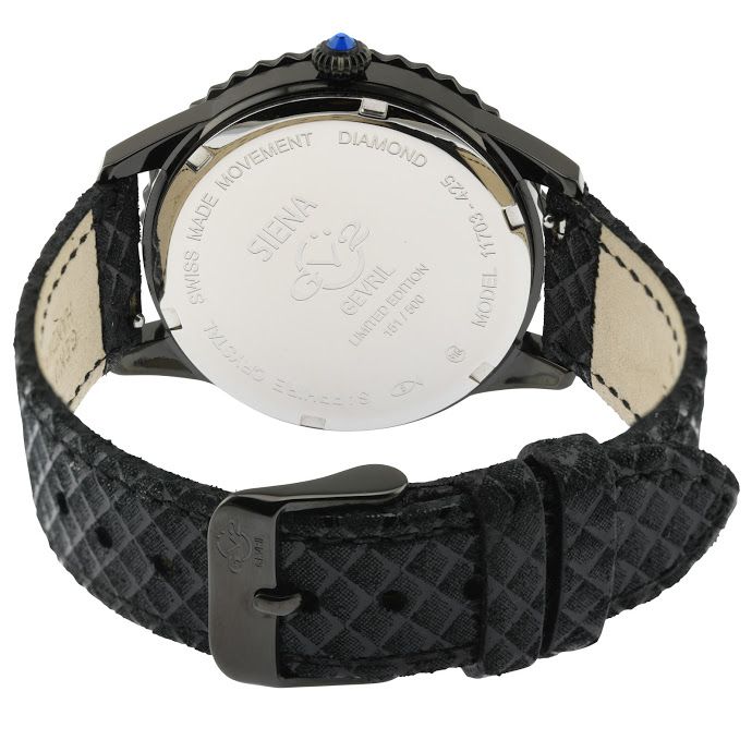 GV2 Siena, Swiss Quartz Watch, Black Dial, Hand made Italian leather, and Sapphire Crystal