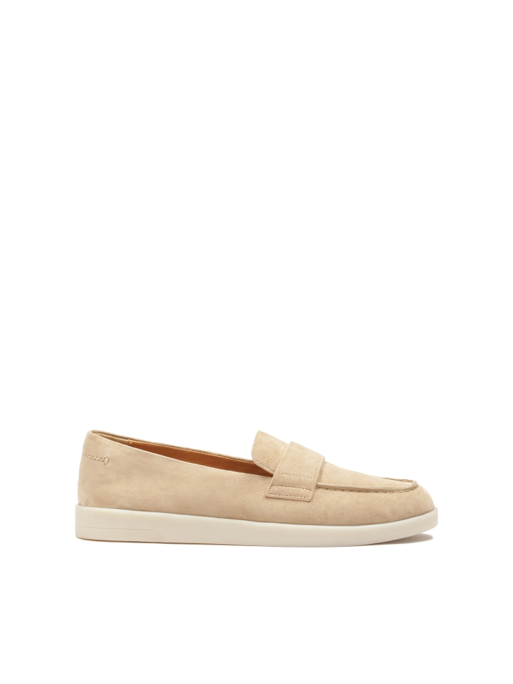 Beige suede slip on casual shoes