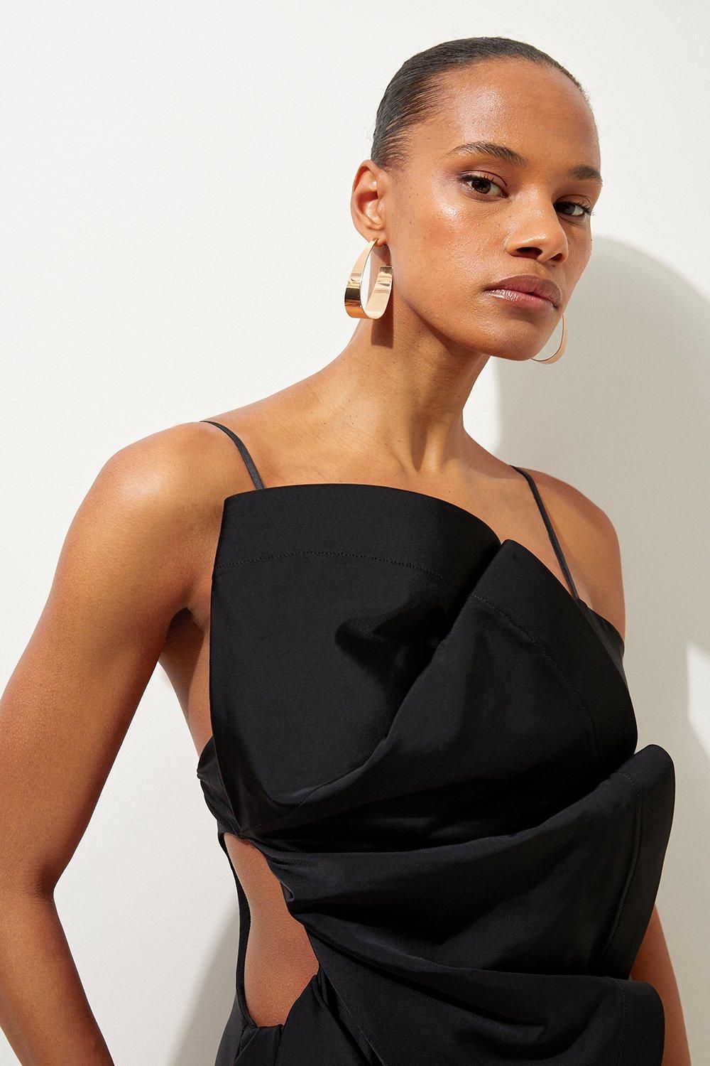 KarenMillen Drama Ruffle Strappy High Leg Swimsuit