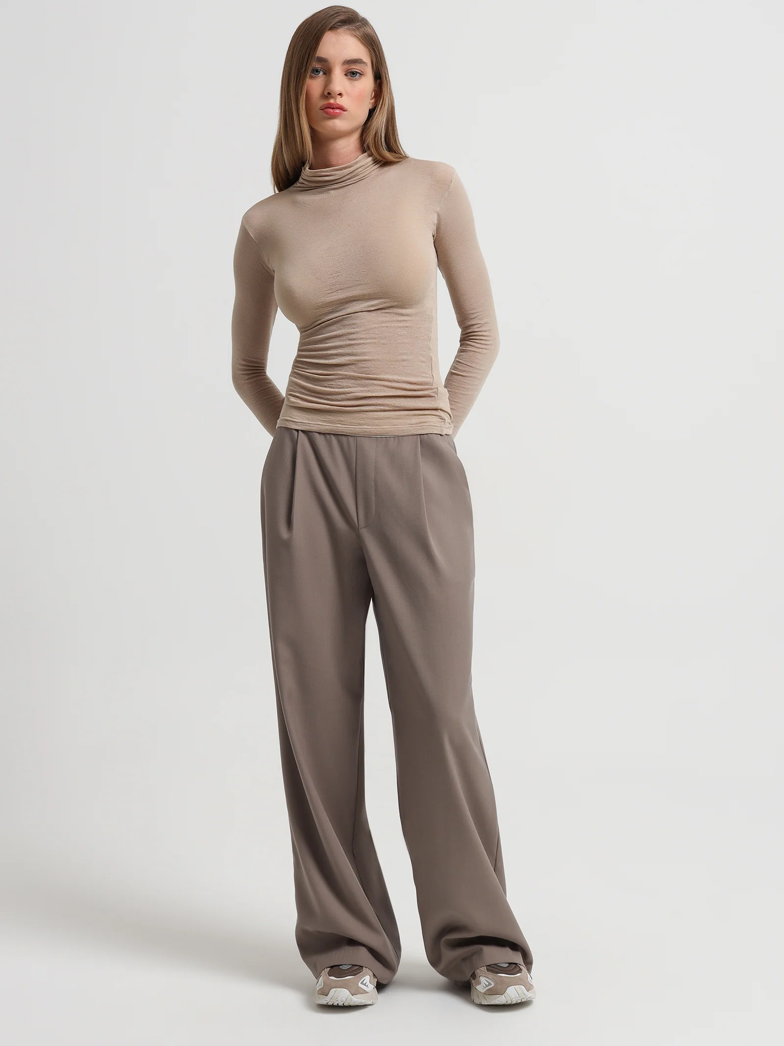 Hayven Sheer Knit Turtle Neck Top