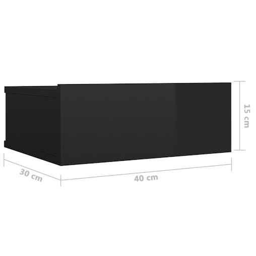 NNEVL Floating Nightstand High Gloss Black 40x30x15 cm Chipboard