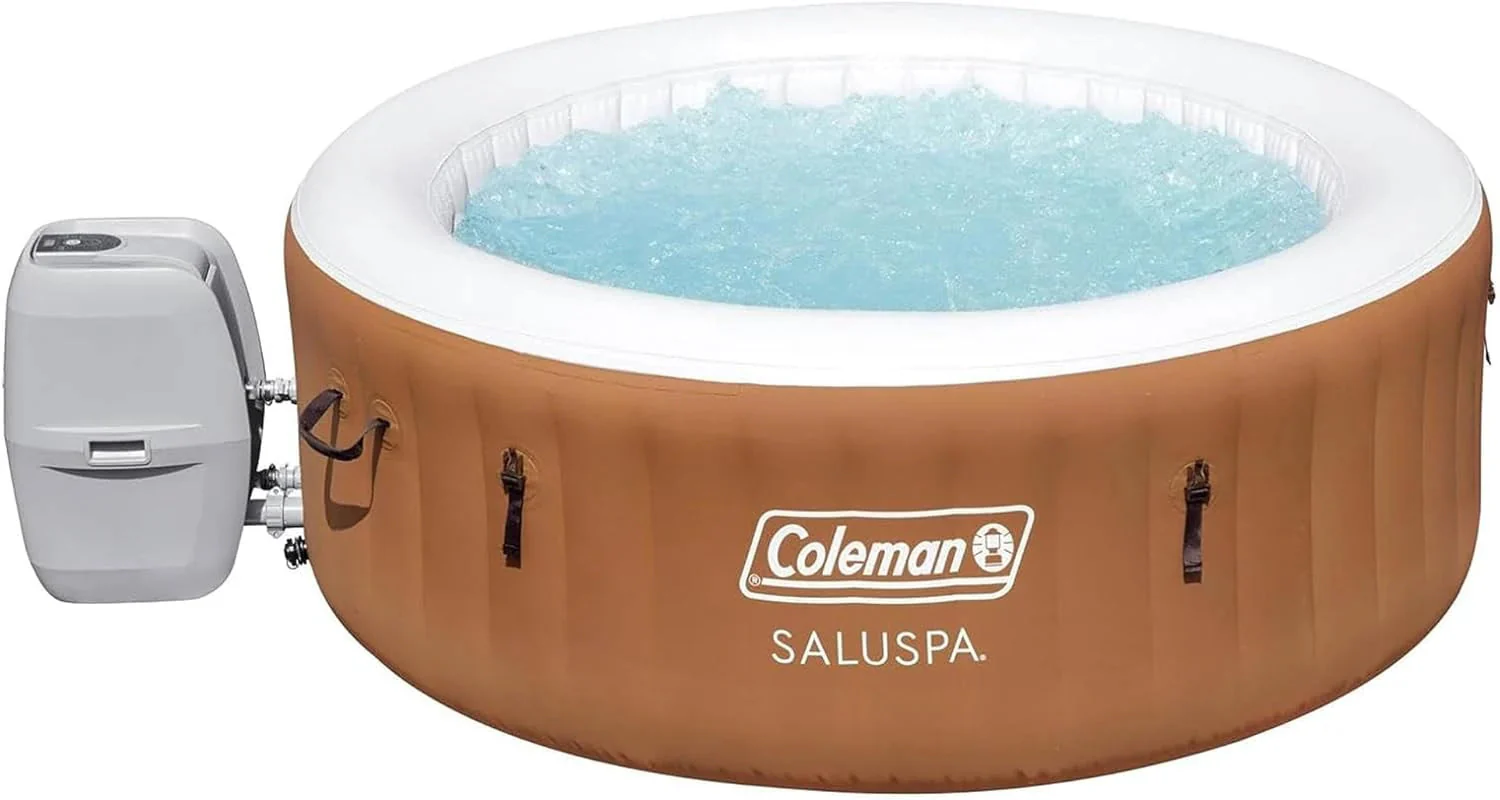 Coleman SaluSpa Miami AirJet 2 to 4 Person Round Inflatable Hot Tub Portable Outdoor Spa with 120 Soothing AirJets and Insulated Cover, Black(Orange/Energy Efficient)