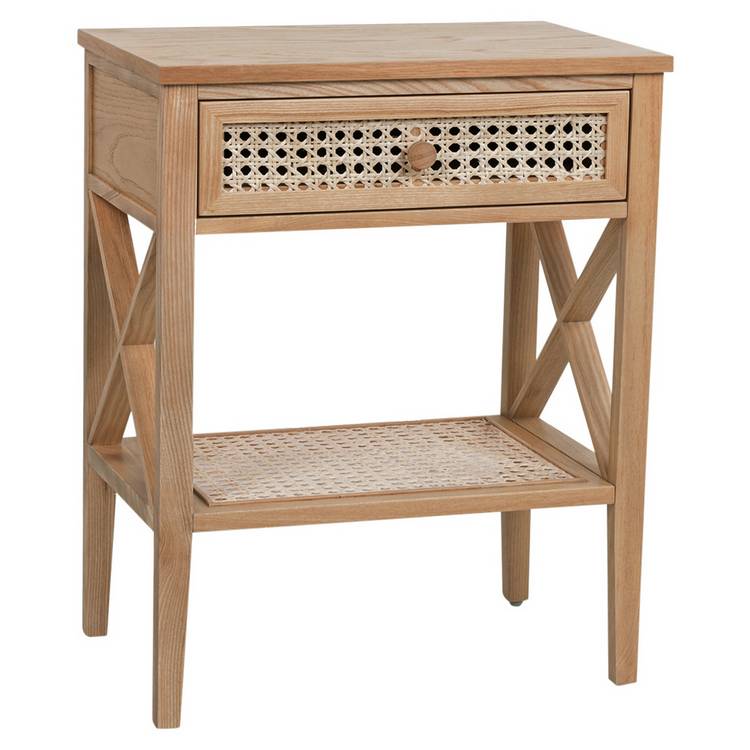 Habitat Mornington Rattan 1 Drawer Bedside Table - Oak