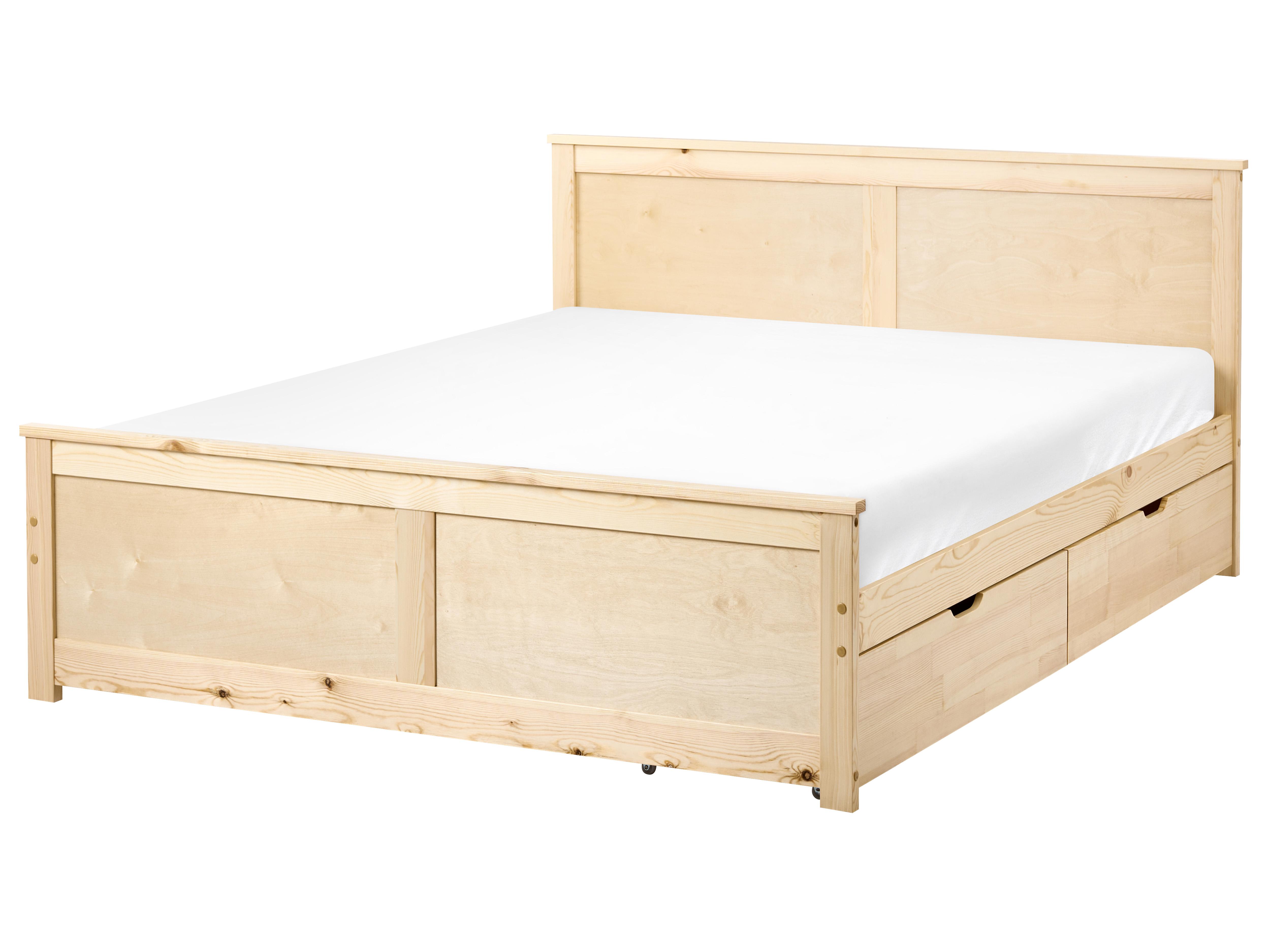Bed with 2 Drawers Pine Wood DAUPHIN 140 x 200 cm (EU Double) Light Brown