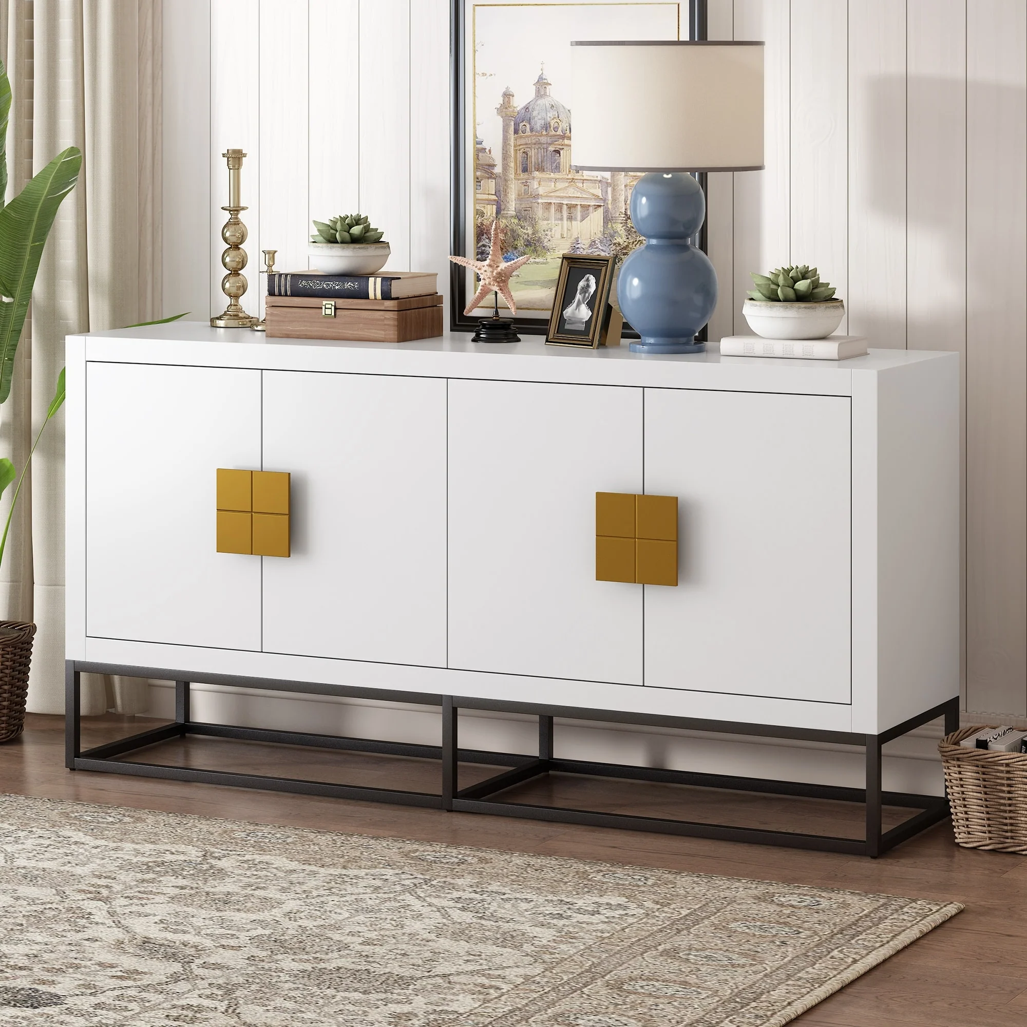 Roomfitters Light Luxury Designed Cabinet with Unique Support Legs and Adjustable Shelves, Suitable for Living Rooms