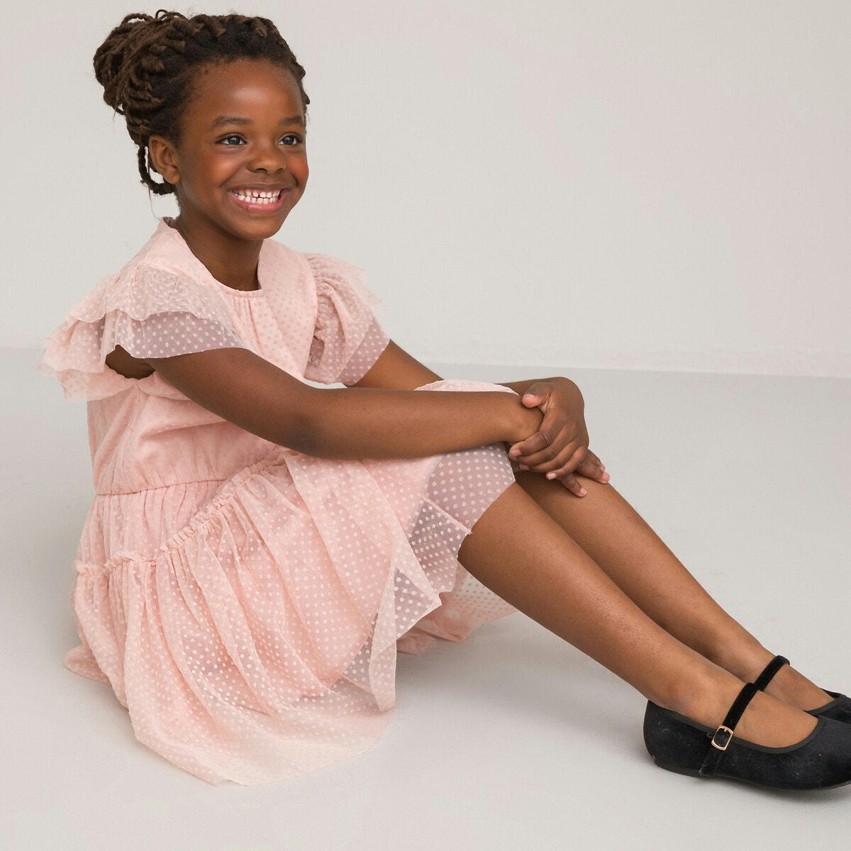 Robe manches courtes en tulle plumetis
