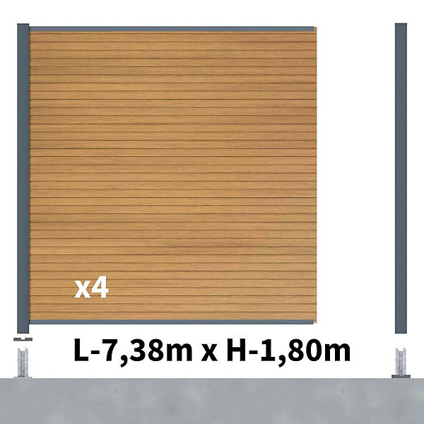Kit clôture composite poteau sur platines - SANTOS Cèdre H-1,8m
