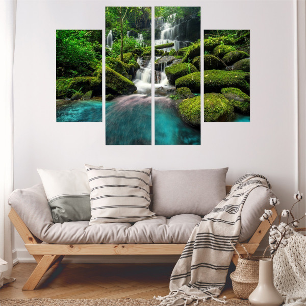 Obraz 4-Częściowy Wodospad W Dżungli 80x60cm