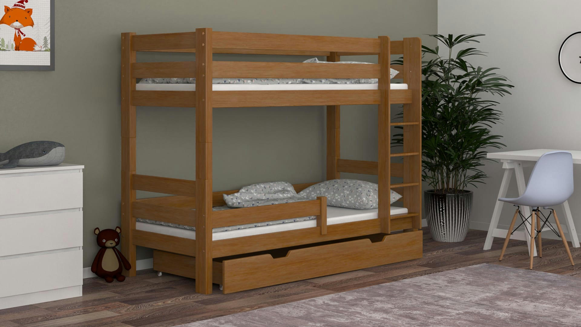 - Lit superposé en pin massif 180x80 aulne