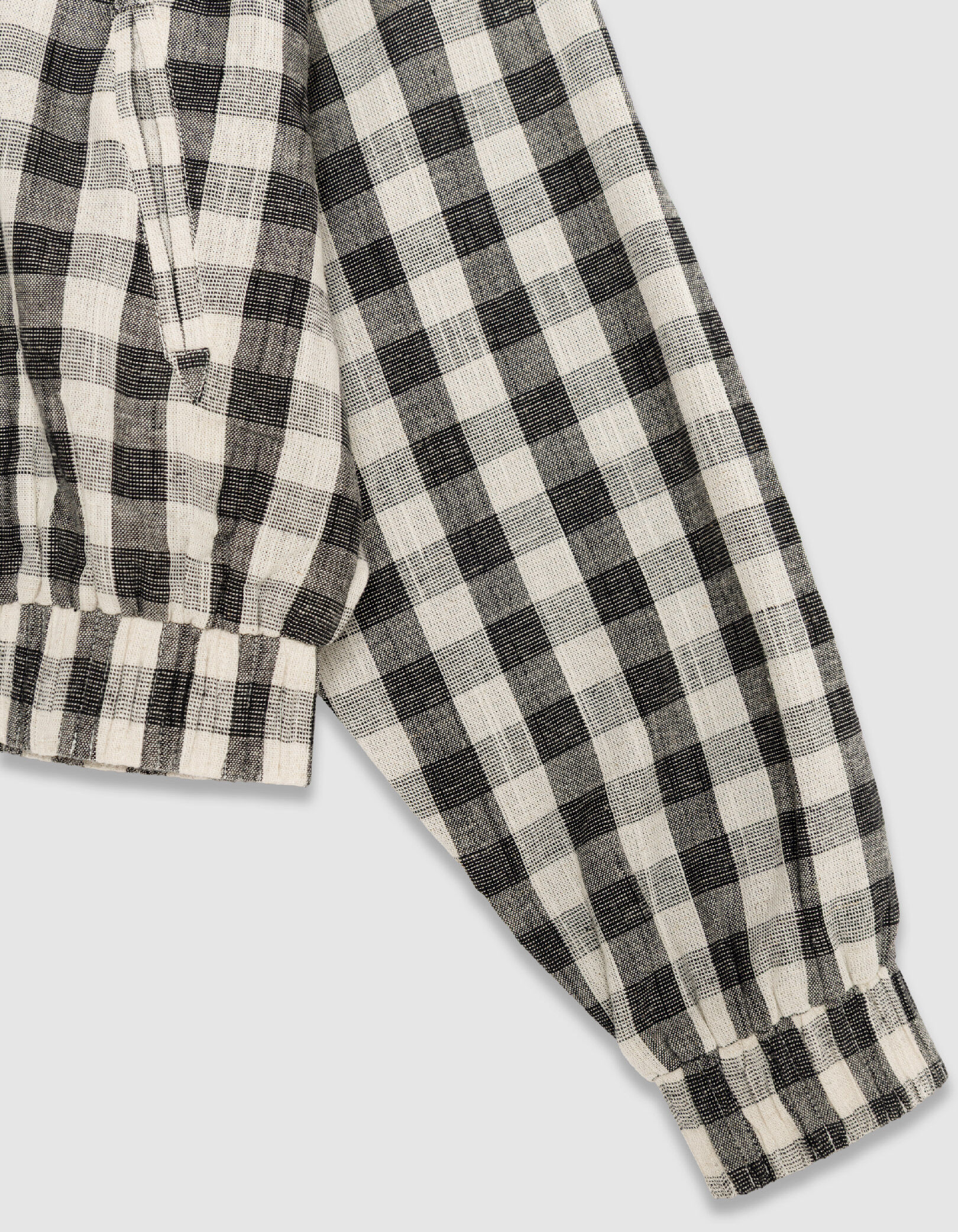 Blouson court écru motif carreaux Femme