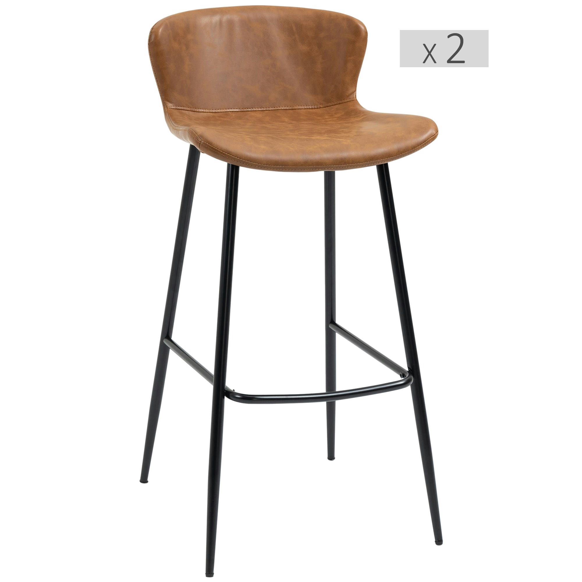 - Lot de 2 tabourets de bar design vintage - repose-pied - noir marron