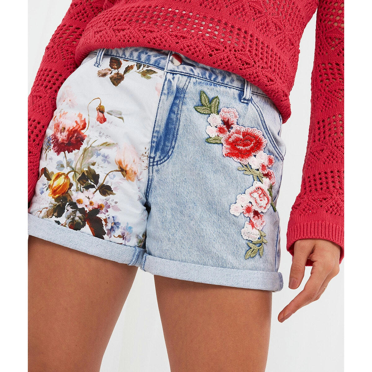 Short en jean fleurs