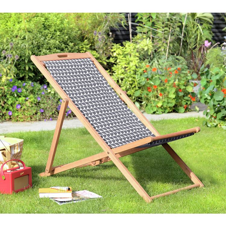 Habitat Folding Wooden Garden Deck Chair - Charcoal