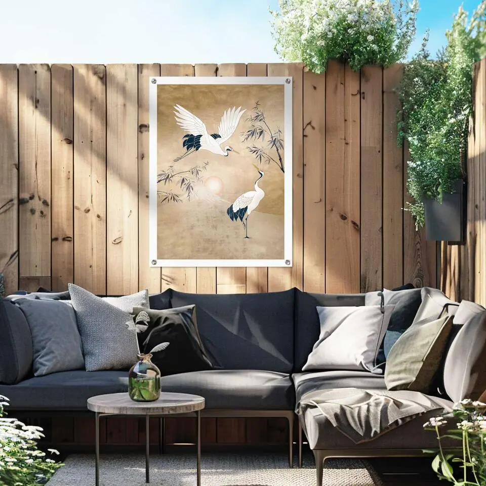 Tuinposter Kraanvogels in goud - 80 x 60 - Geel