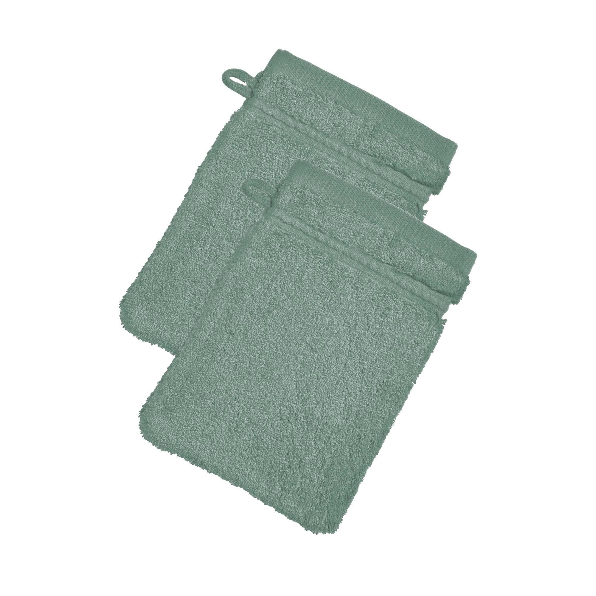 COTON PEIGNE D'EGYPTE EPONGES - Lot de 2 gants de toilette 15x21 vert de gris en coton