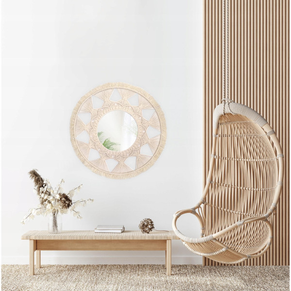 Okrągłe Lustro Boho Makrama Ścienne 53Cm Naturalne 322050