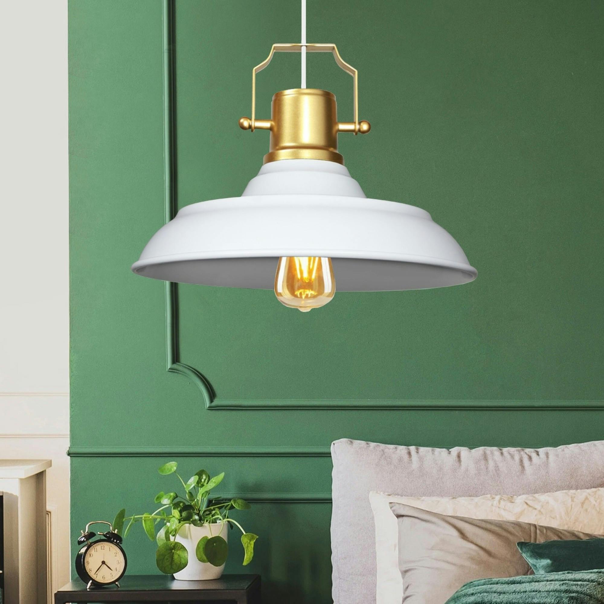 Suspension vintage métal blanc & or industriel chic SILE