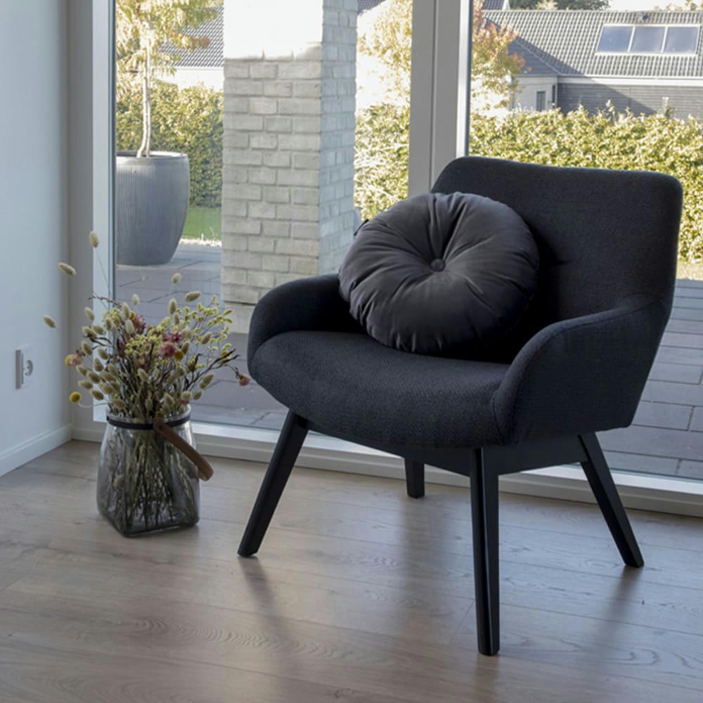 LONDON - Fauteuil en tissu et pieds en bois noir gris foncé