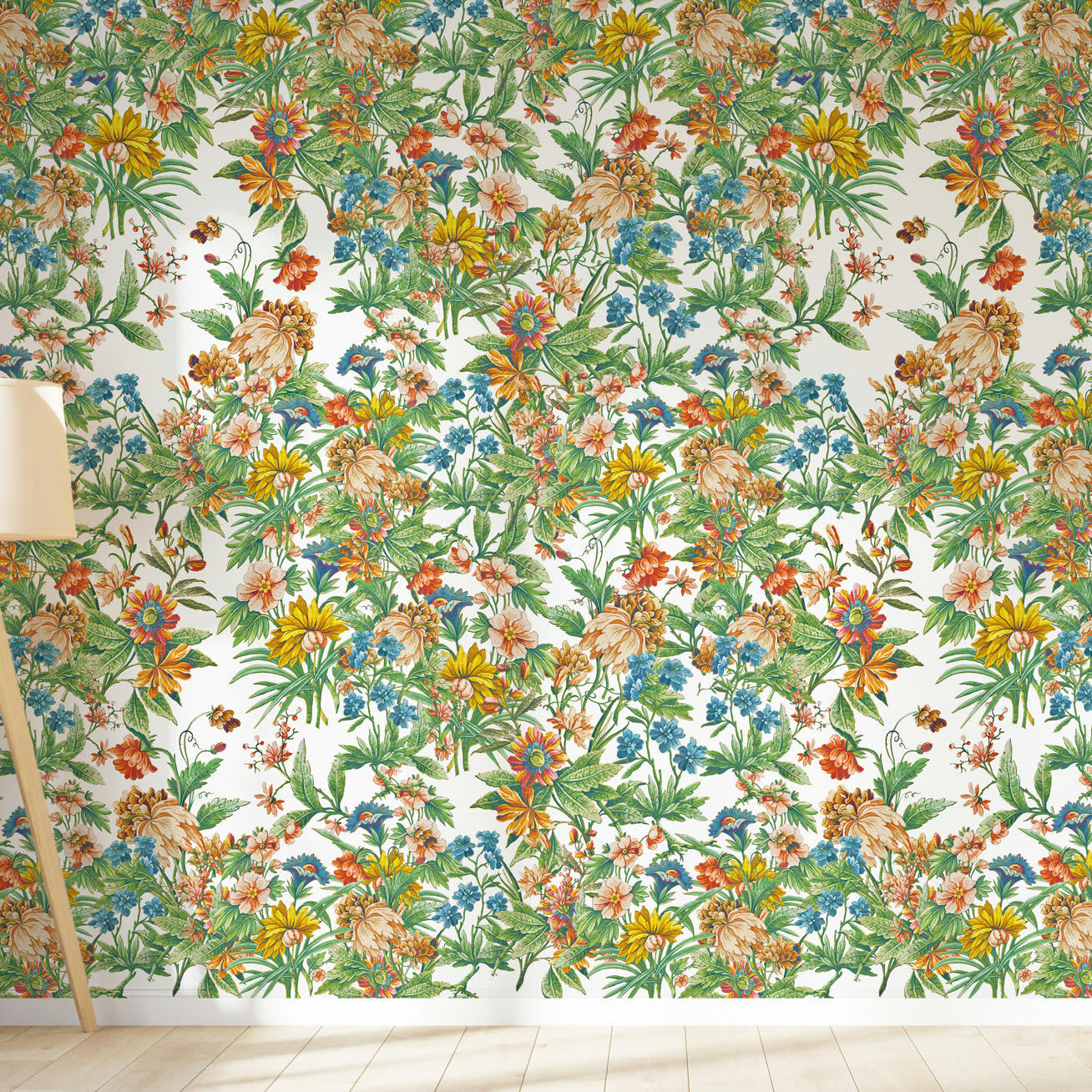 - Papier peint motifs fleurs jaune blanc 425x260cm