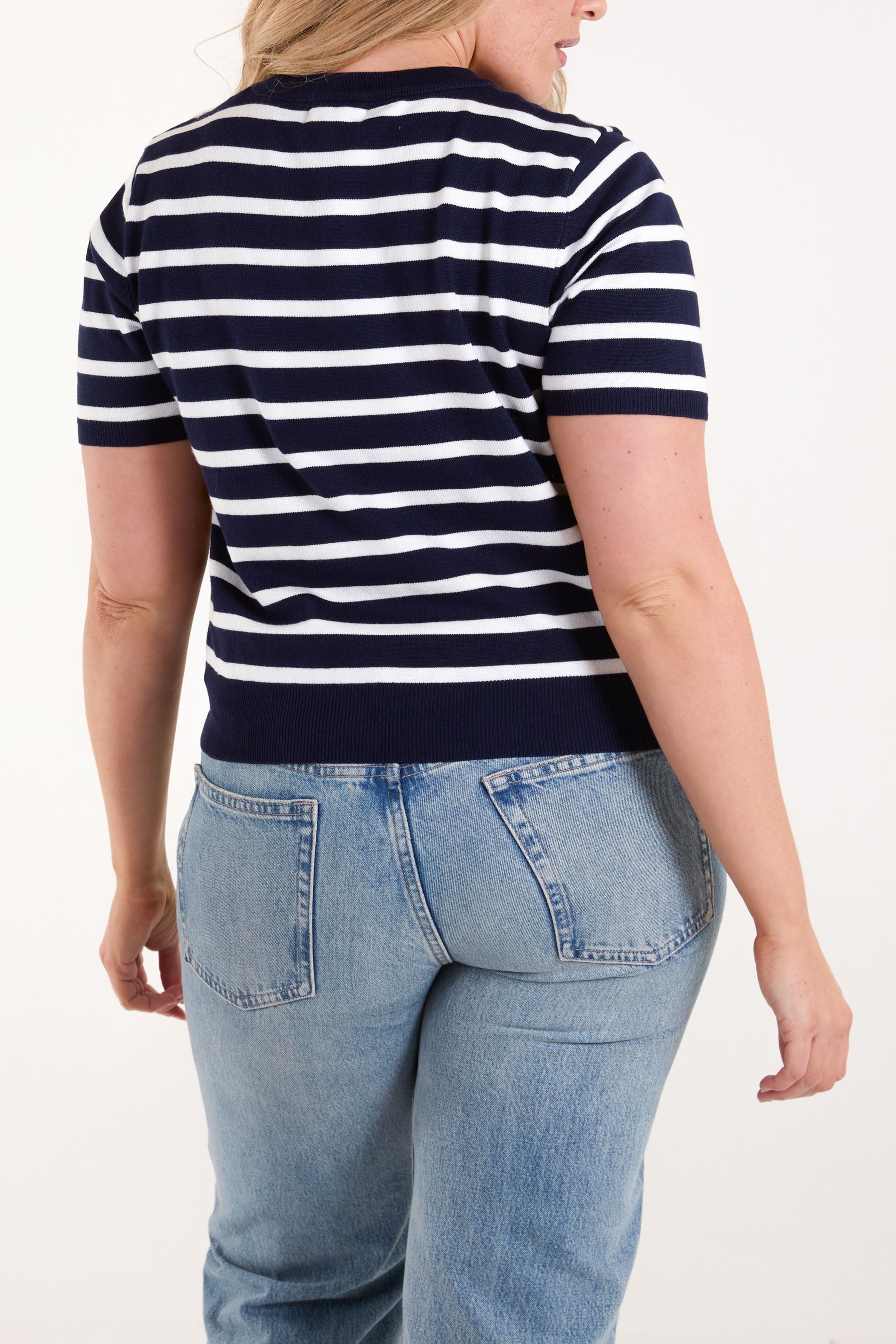 Blue Vanilla Navy Embroidered Stripe Top