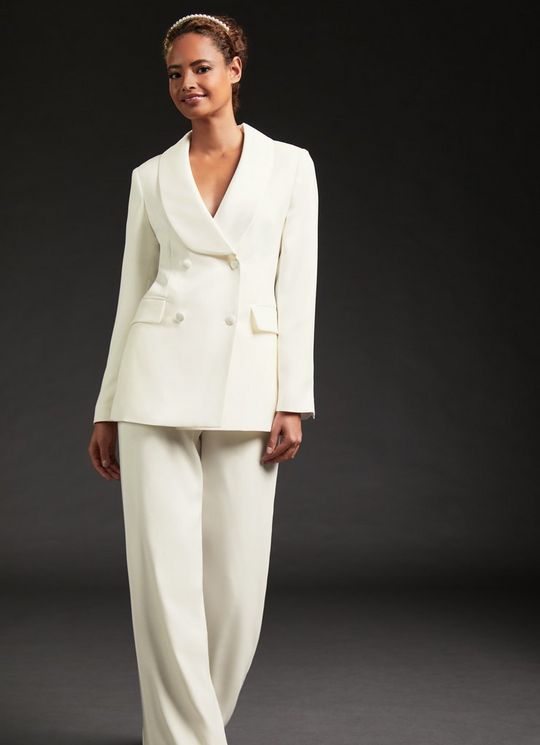 Iris Ivory Crepe Bridal Tuxedo Trousers