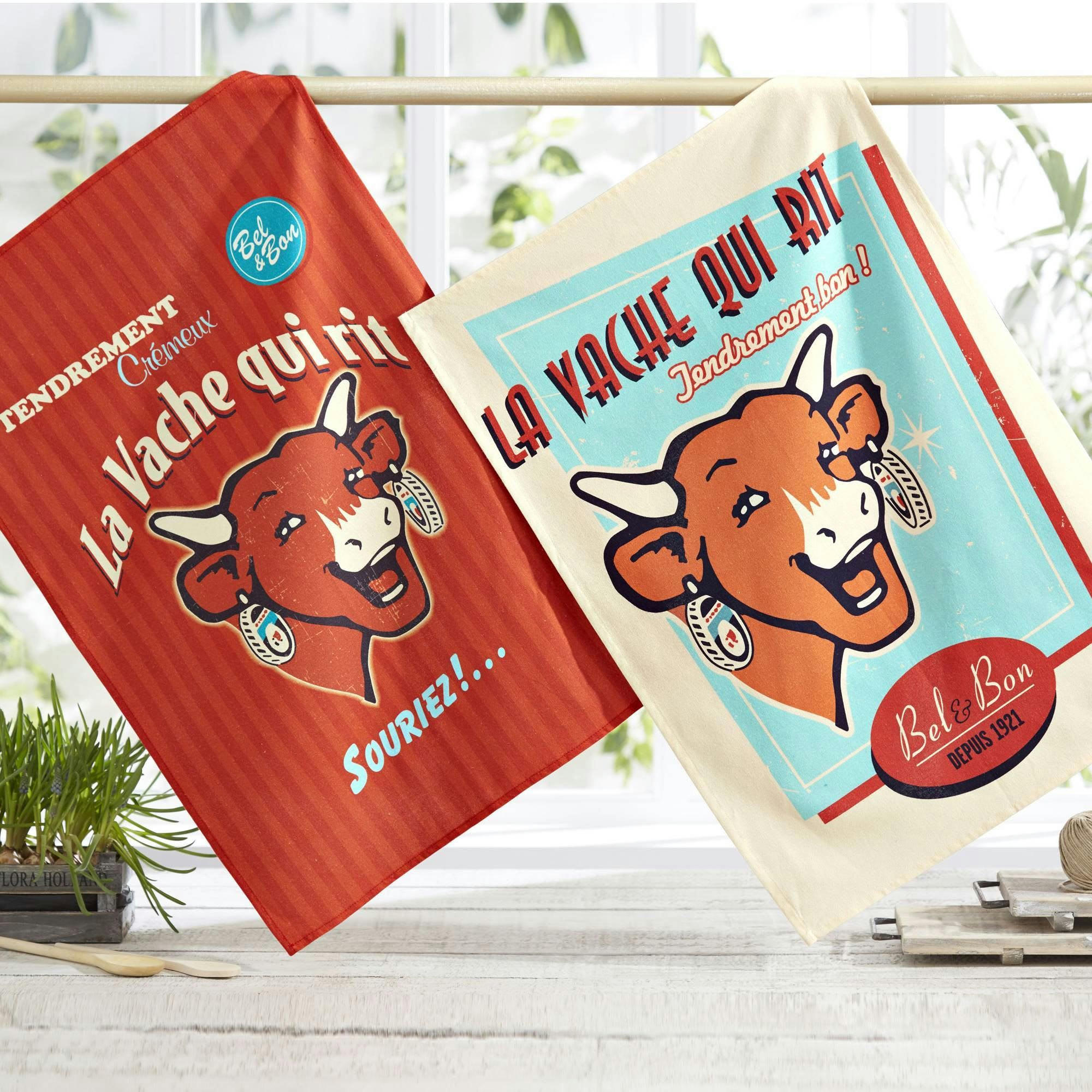 VACHE QUI RIT - Lot de 2 torchons 50x75 multicolore en coton