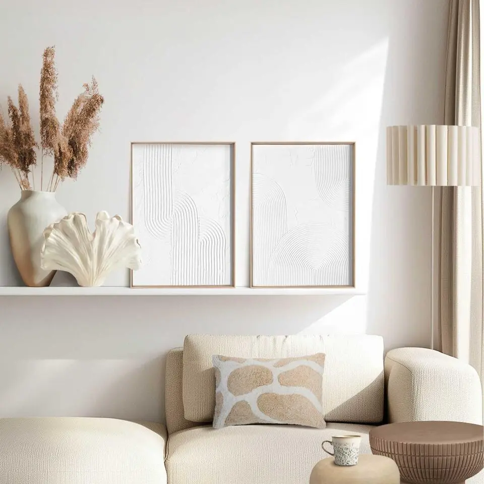 Abstracte wanddecoratie set met structuur Bogen - 40 x 30 - Wit