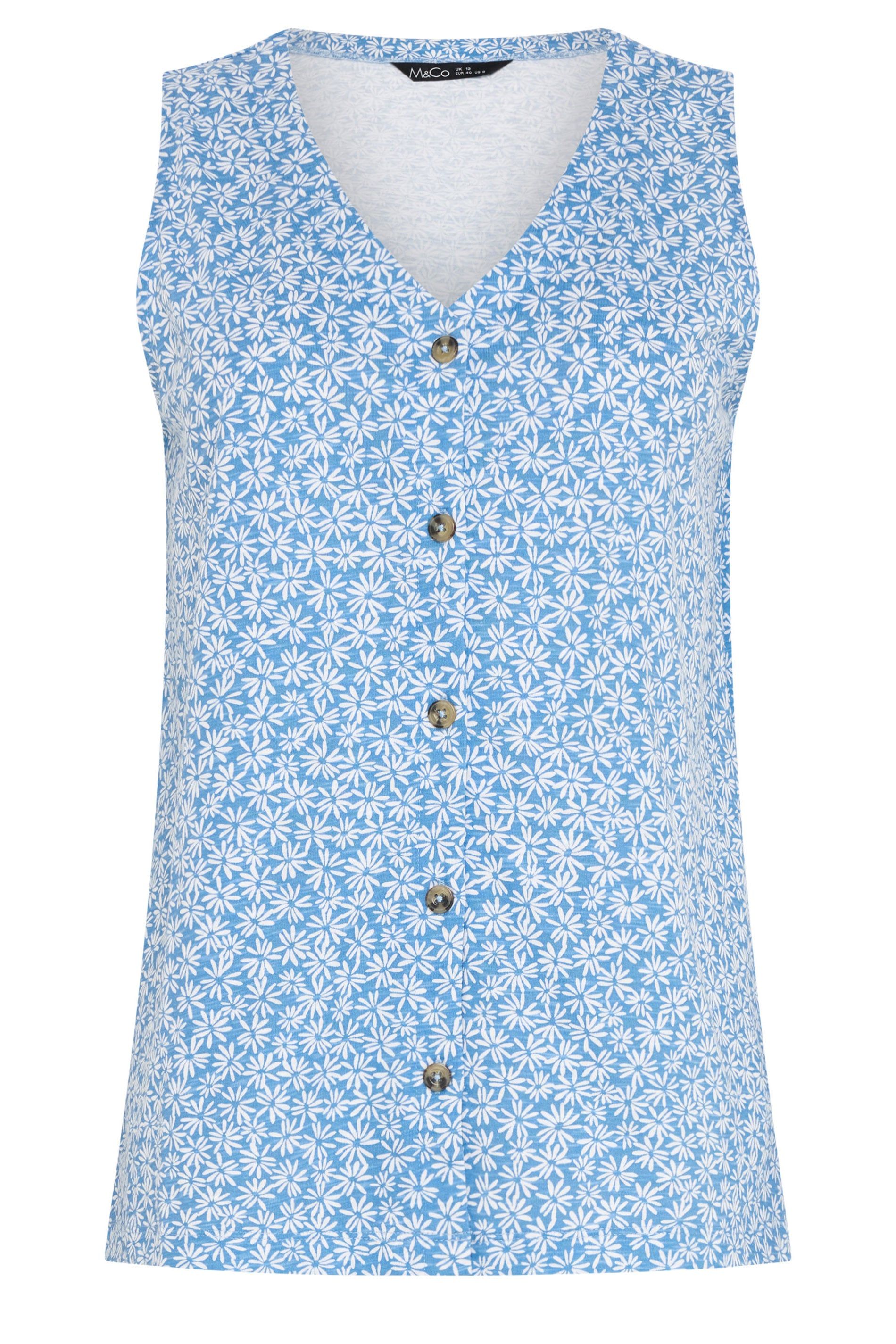 M&Co Button Detail Cotton Vest Top