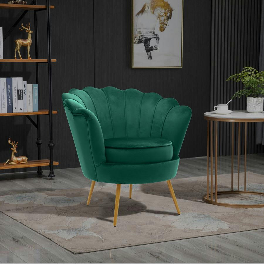 VELVET - Fauteuil design modèle éventail en velours vert