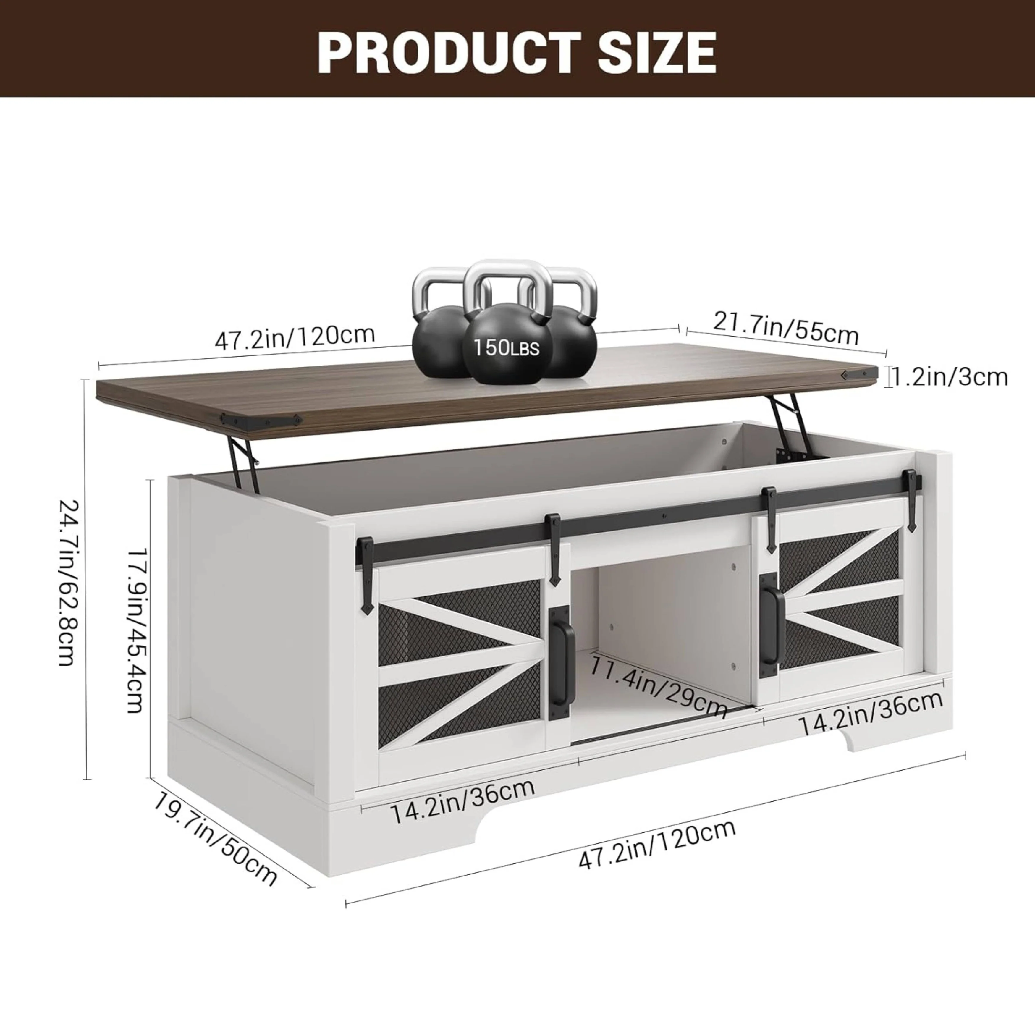 Rustic Multifunctional Lift-Top Coffee Table - N/A