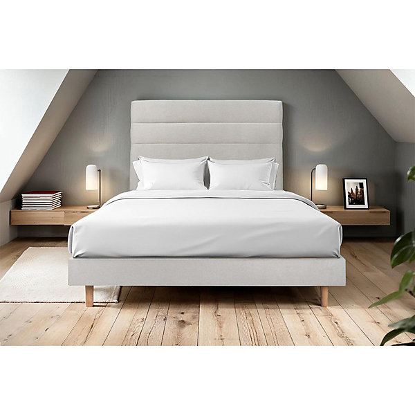 Lit avec tête de lit lignes velours et sommier kit- Lit en bois massif
