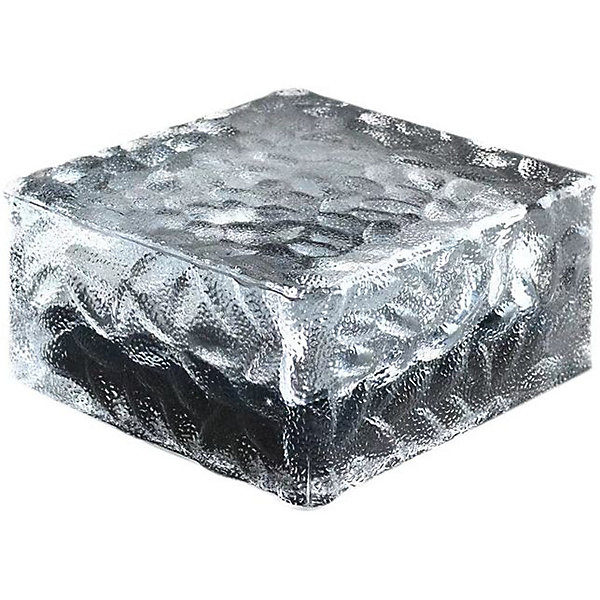 Cube solaire effet glace en verre trempé- 10x10cm, Hauteur 5cm- 4 LED blanche- 6 Lumens- Eclairage extérieur Jardin