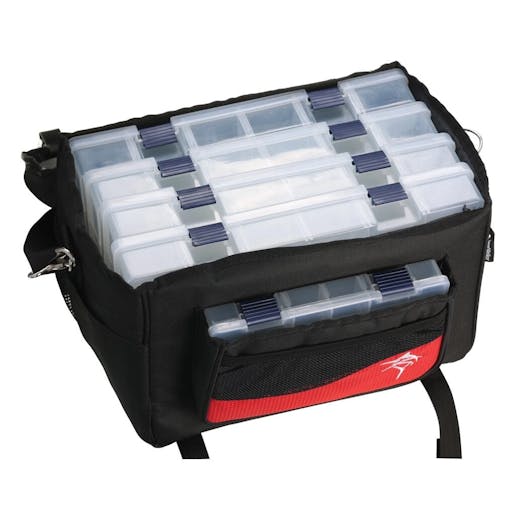 Black and Red Jarvis Walker Large Fishing Tackle Bag with 5 Lure Trays