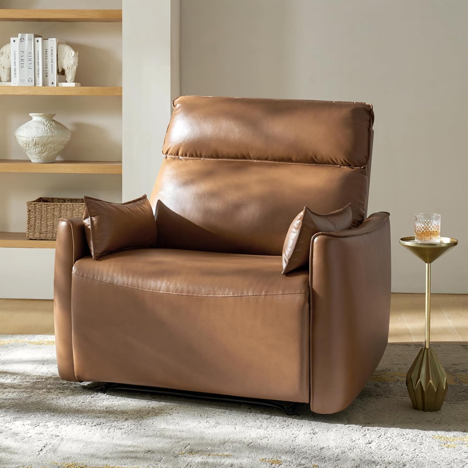 HULALA HOME Faux Leather Oversized Recliner Chair, Manual Pushback Recliner with Extra Wide Seat and Thick Padded Backrest for Living Room, Camel