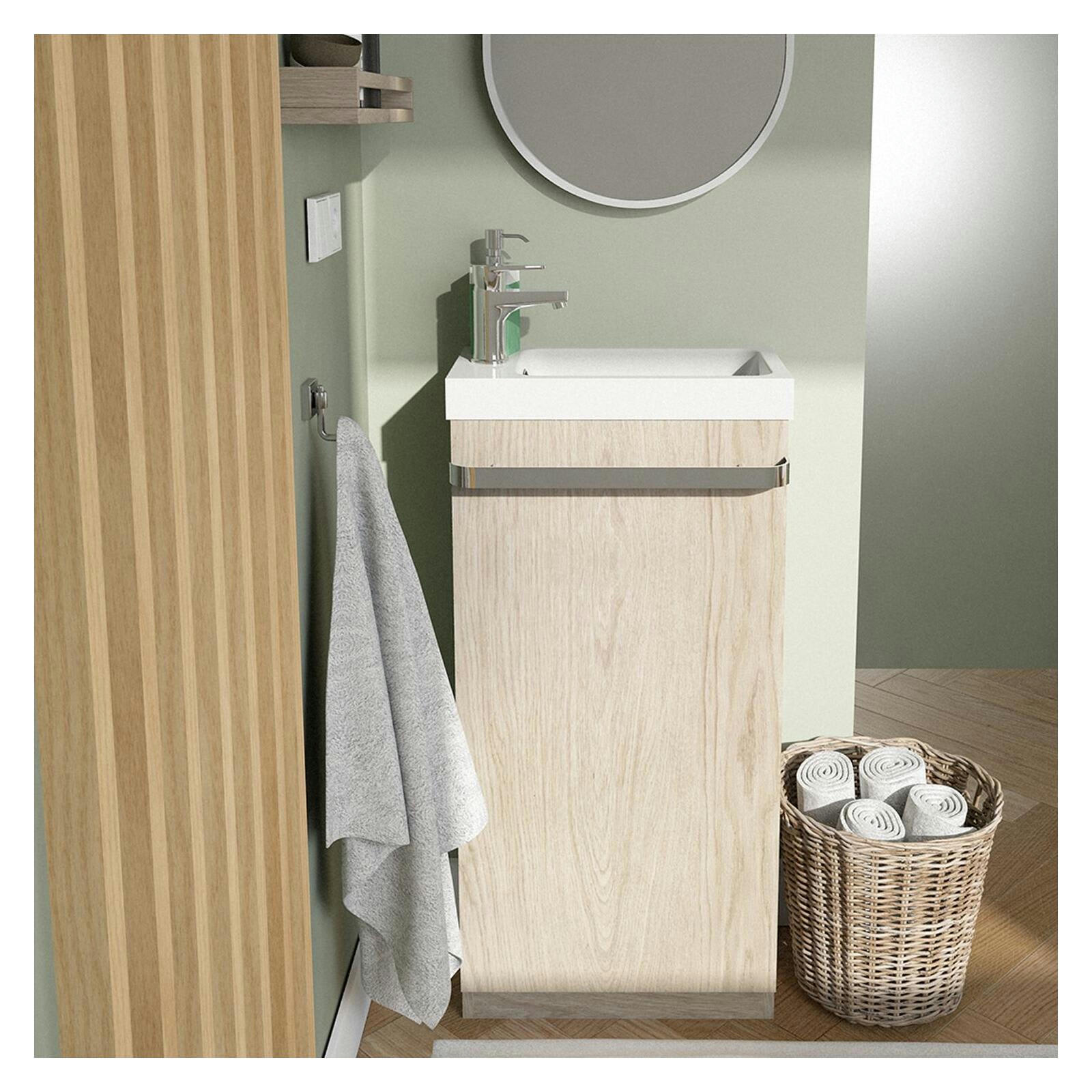 JOHANN - Meuble lave-mains sur pieds  décor chêne