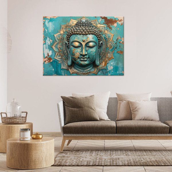 Obraz do salonu sypialni biura, Turkusowy Budda Mandala Zen Spa 30x20