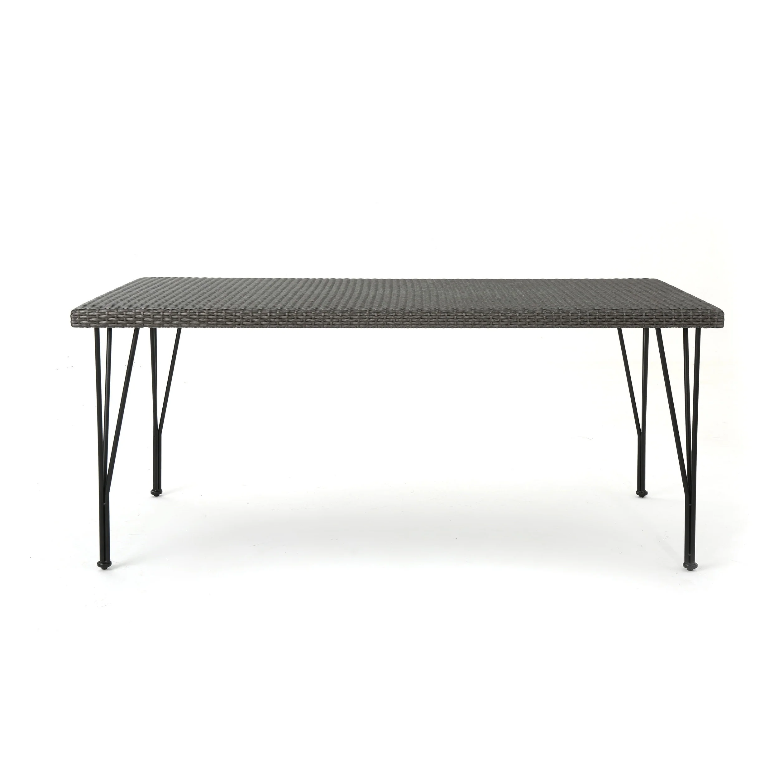 Grey Rattan Dining Table 68.75 Inch Outdoor Rectangular Wicker Iron Base