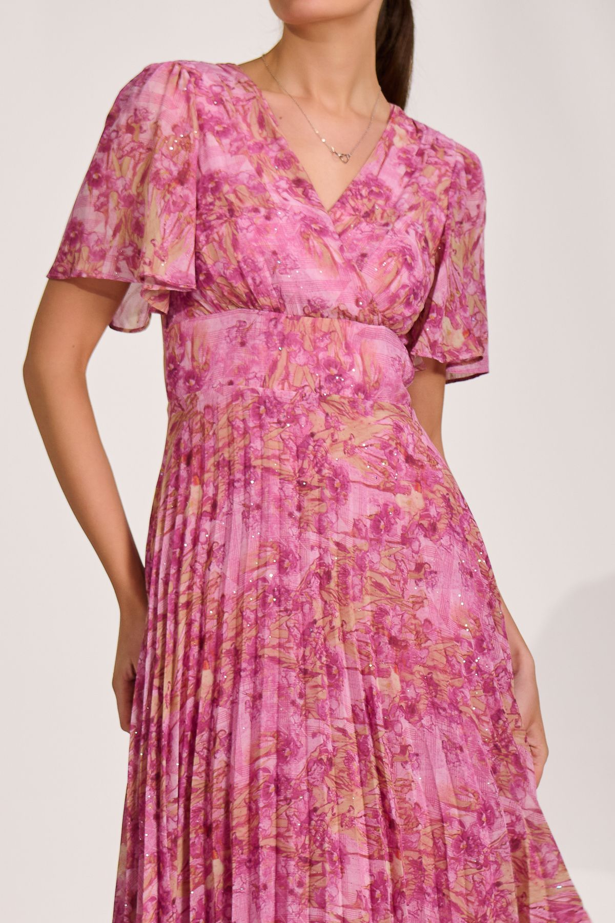 Jolie Moi Printed Chiffon Glitter Maxi Dress