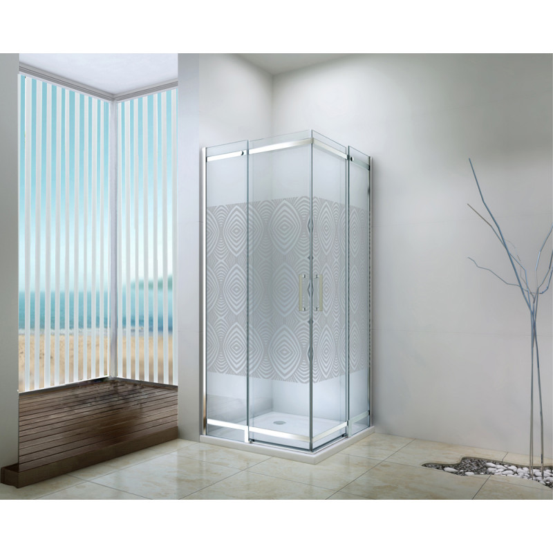 Porte de douche d'angle coulissante avec sérigraphie chrome Uimi 90 x 210 cm ONDÉE