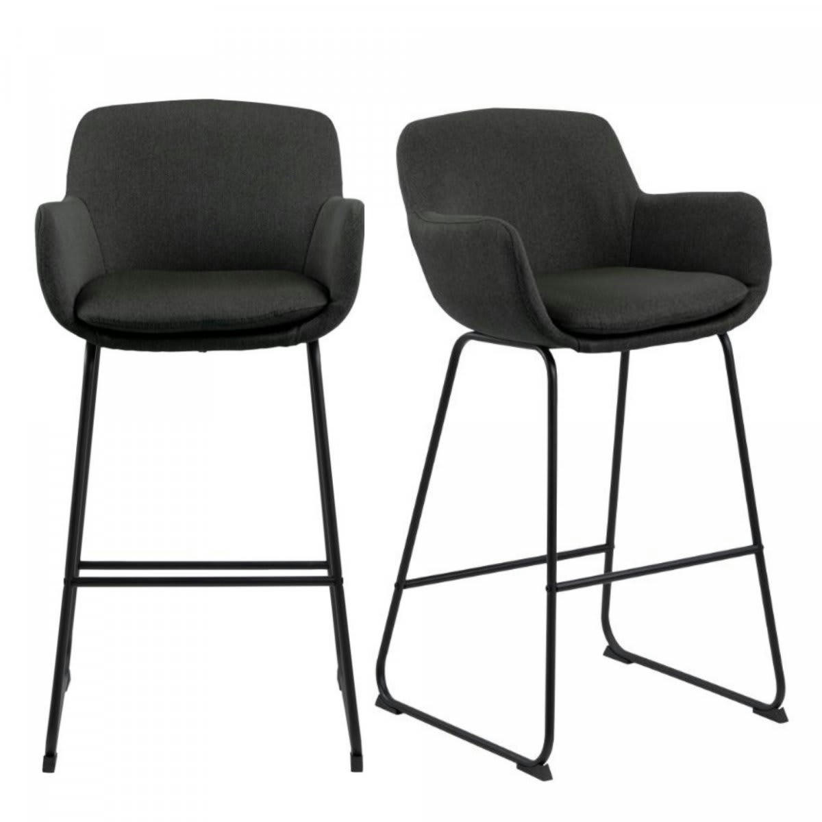 LISON - Lot de 2 tabourets avec accoudoirs en tissu gris