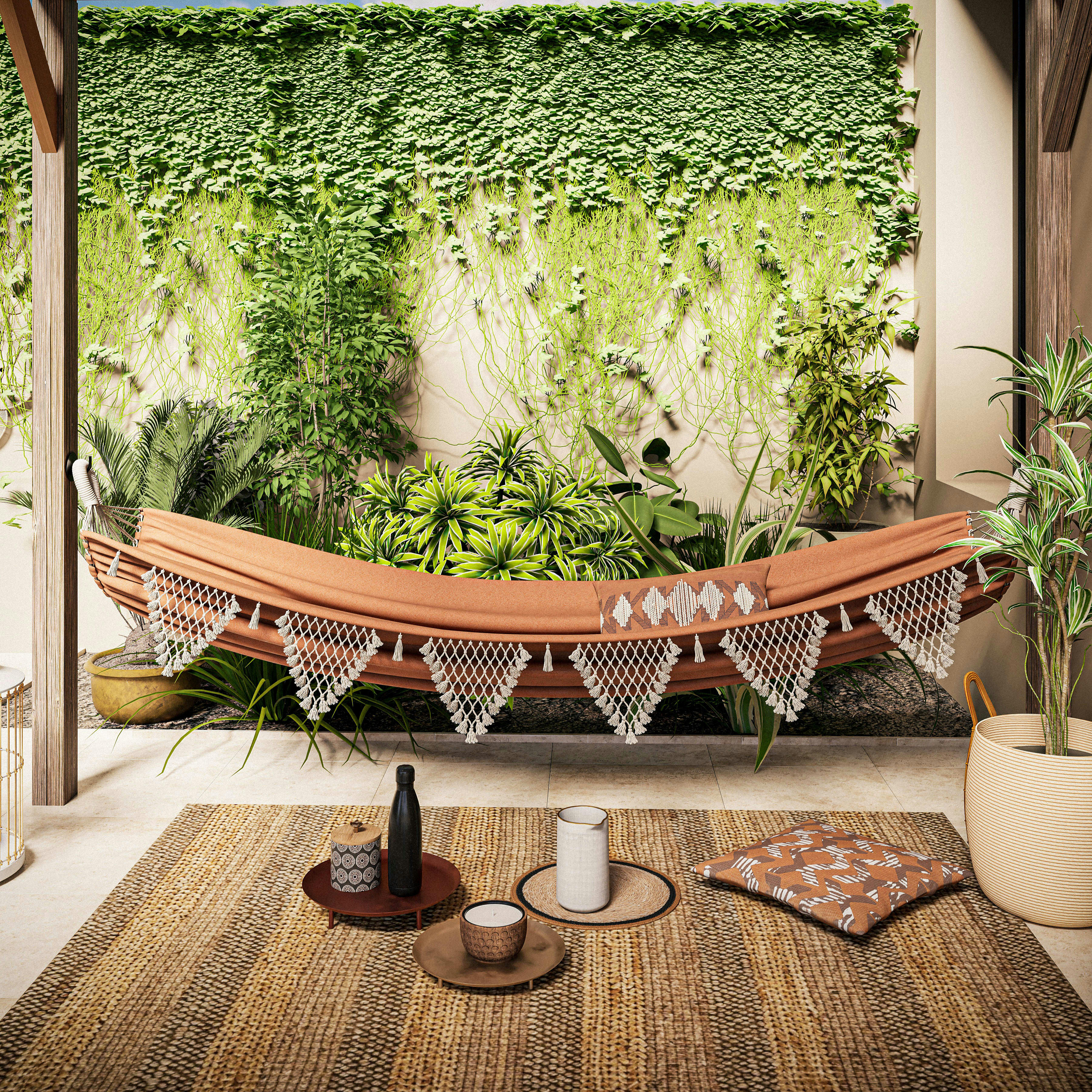 - Set de table en jonc de mer et jute beige, jaune et noir