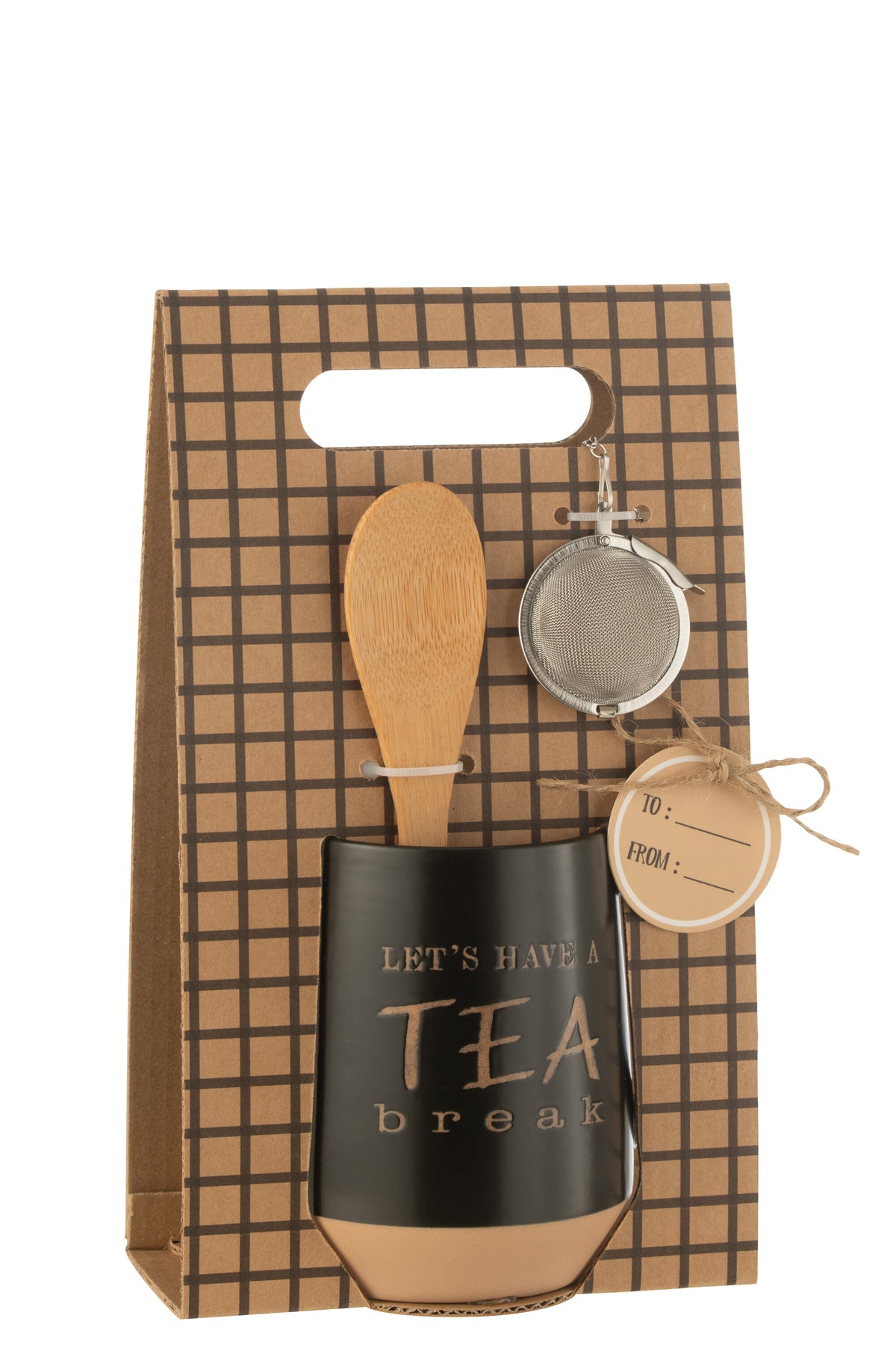 J-Line theemok   lepel   theebal 'Tea break' - keramiek - zwart - giftbox