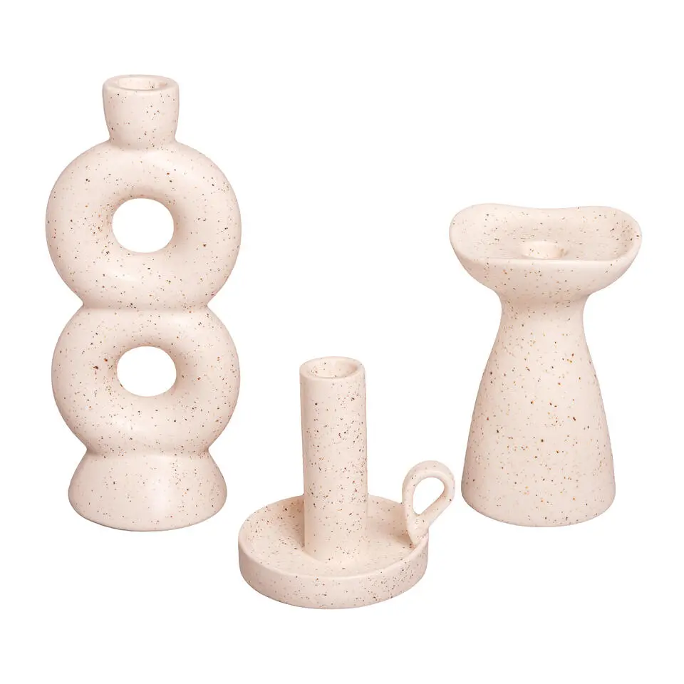 QUVIO Kandelaar - Keramiek - Gebroken wit met spikkels