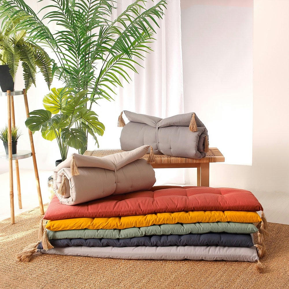 PANAMA - Édredon pompons jute naturel 90x190cm