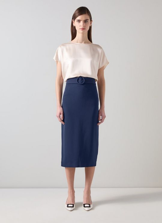 Klaudia Spring Navy Belted Dart Detail Skirt