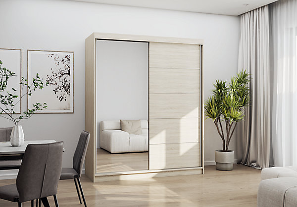 Armoire Ondine 160 cm avec miroir - Chêne