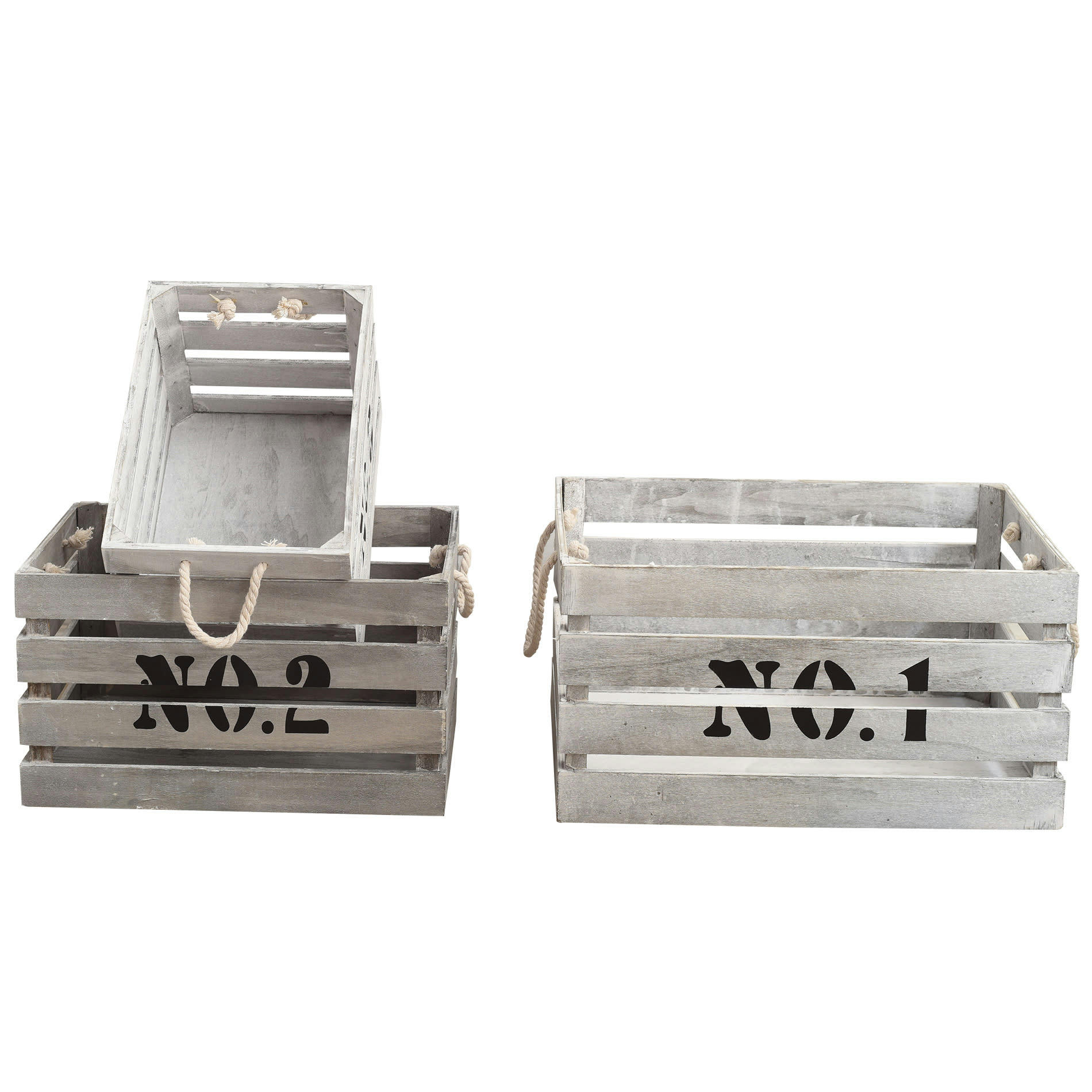 URBAN LIFE - Set de 3 paniers de rangement avec poignées en paulownia blancs