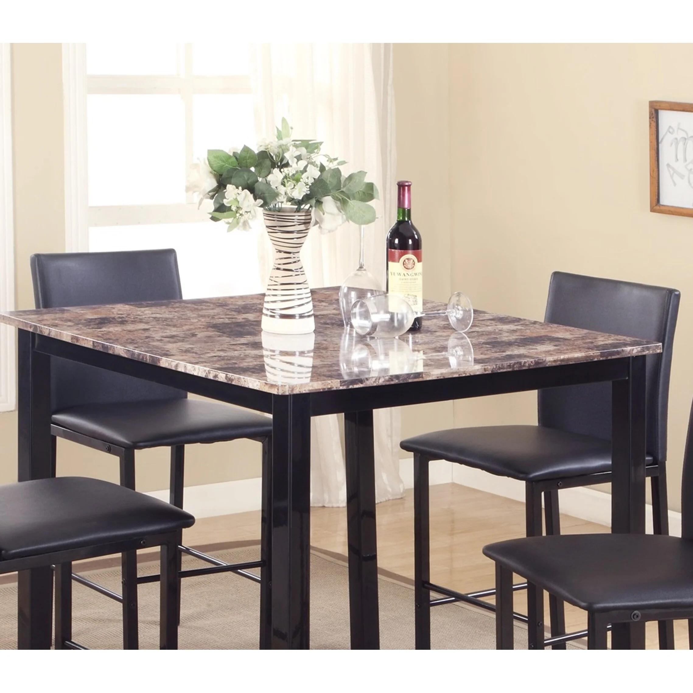 5 Piece Dining Table Set for 4, Breakfast Nook Table Set with 4 Counter Height Metal Chairs, for Apartment, Restaurant