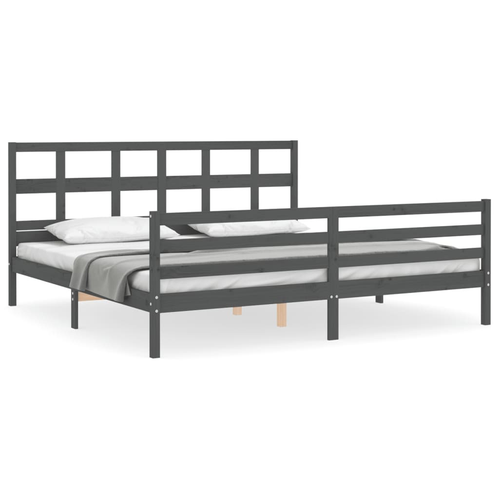 Rama łóżka z wezgłowiem szara 200x200 cm lite drewno